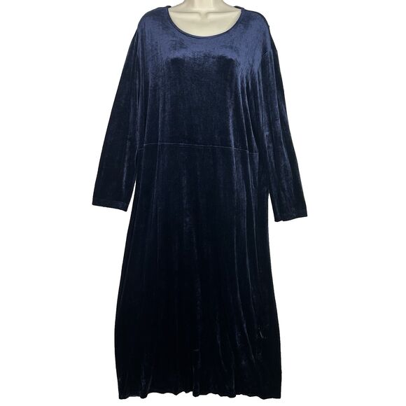 Adrienne Vittadini Woman 2X Navy Velvet Maxi Dress Long Sleeve Plus Size Party - Picture 2 of 9